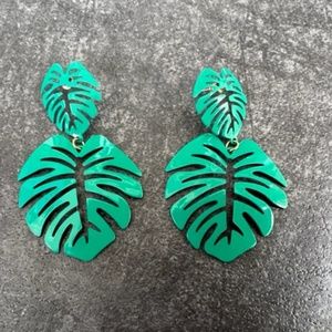 Green fern leaf earrings